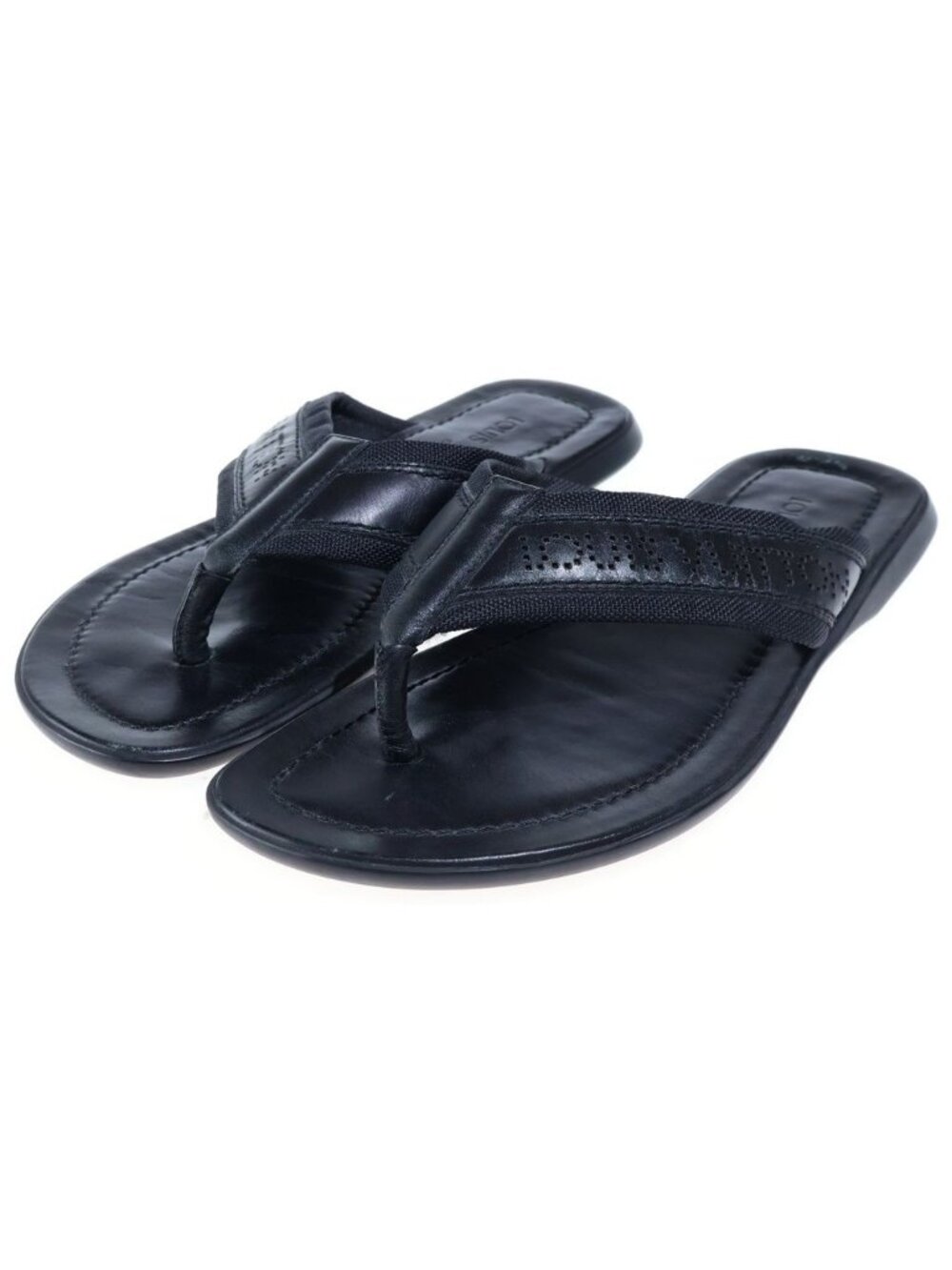 Louis Vuitton Perforated Logo Leather Thong Sandals Black